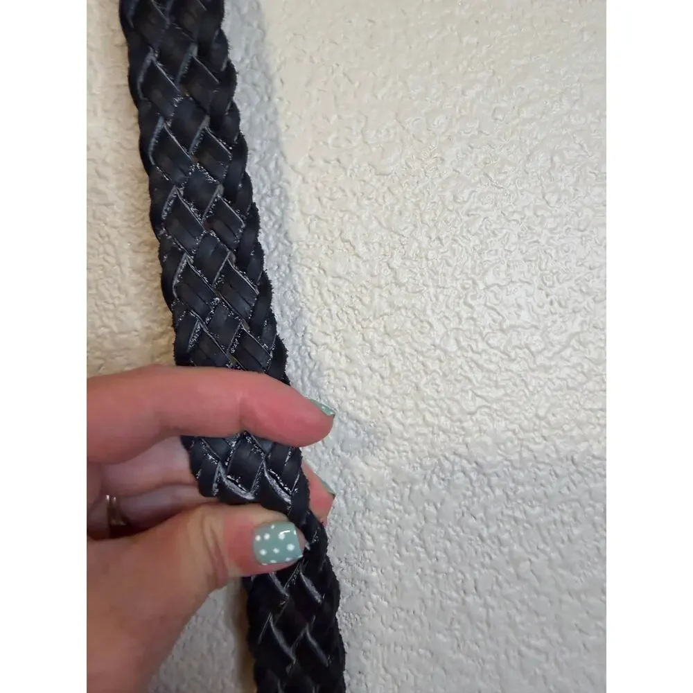 Boho Y2K Black Leather Braided Brass Buckle Belt